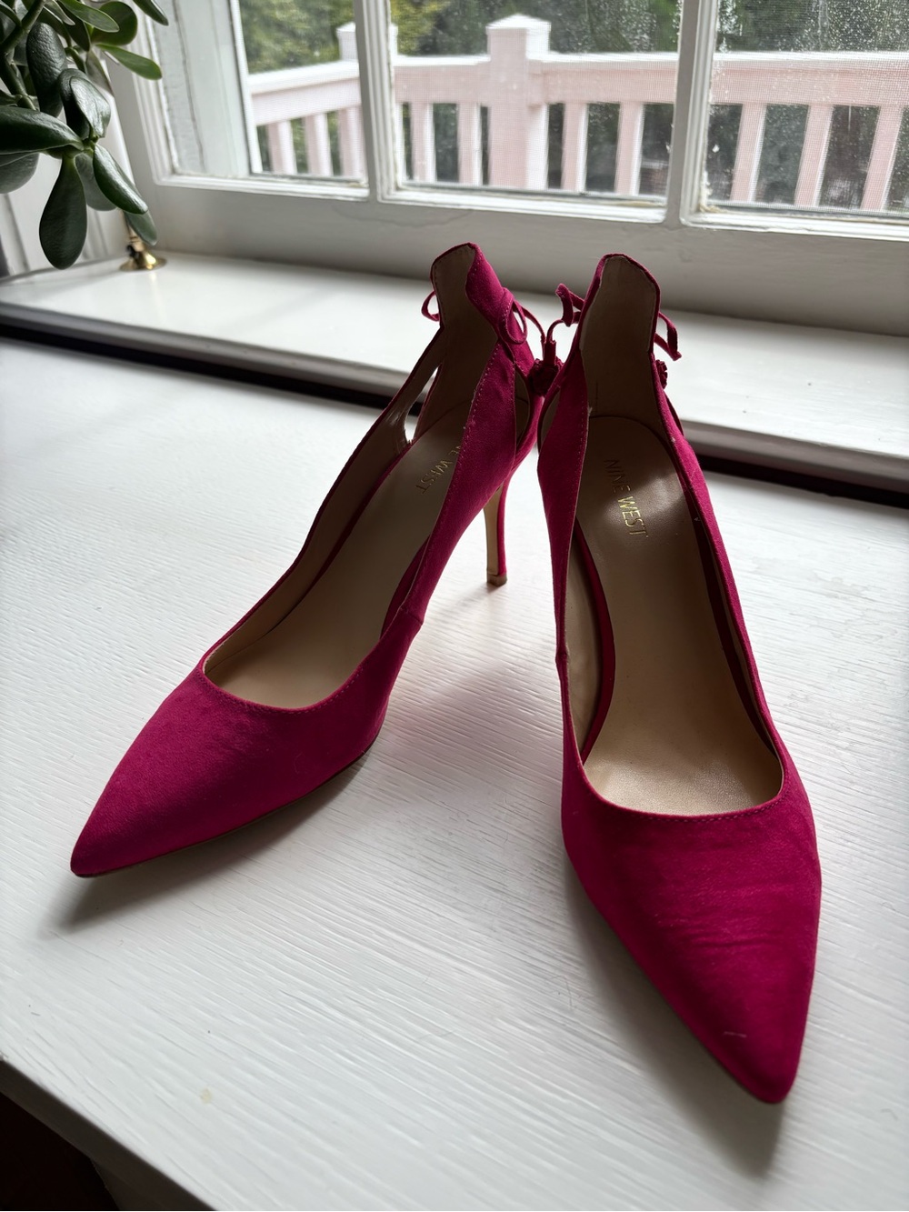 Nine West Fuchsia Pointed-Toe Stiletto Pumps with Ankle Tie